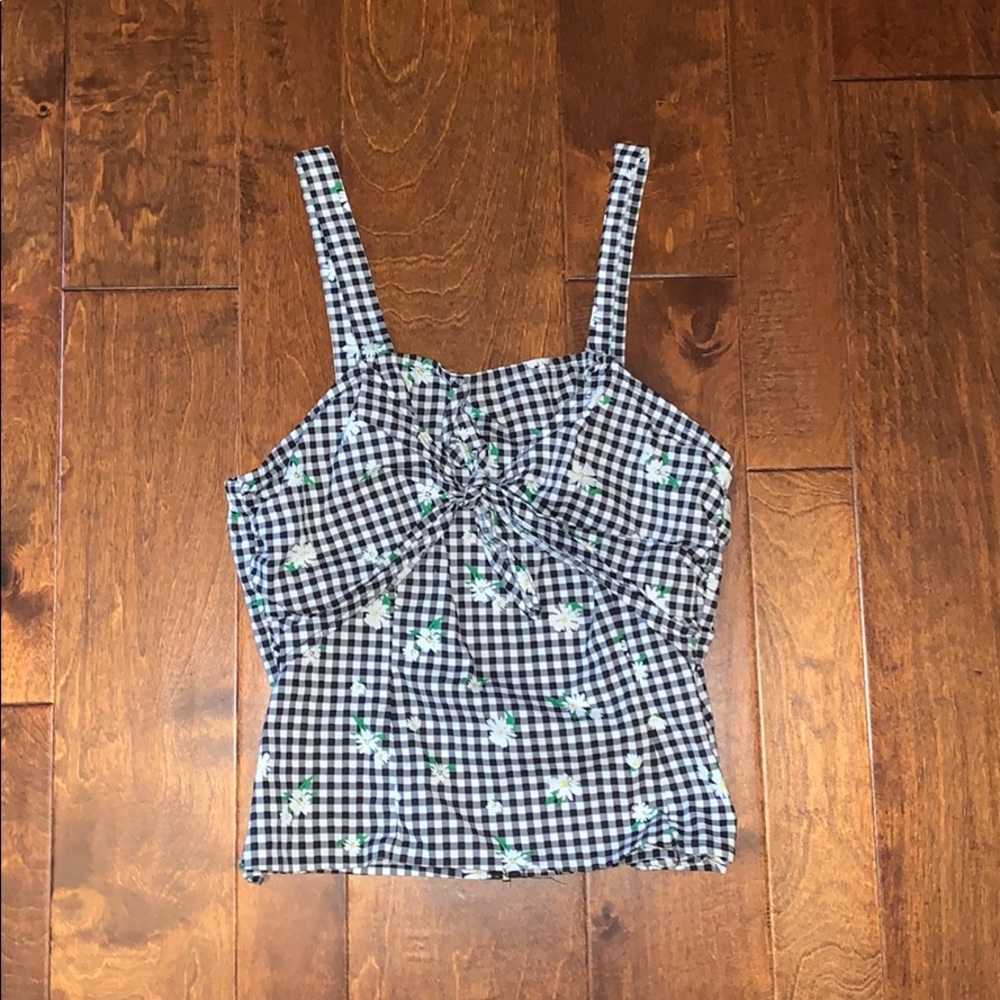 Gingham, sunflower print tank